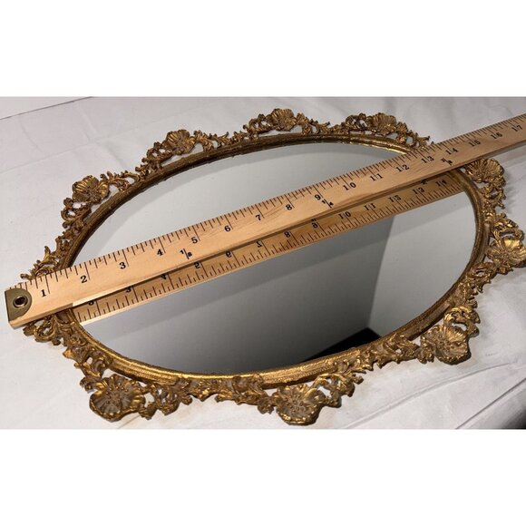 Ornate Victorian french Gold Oval Vanity Mirror Intricate Frame Design - Picture 7 of 8